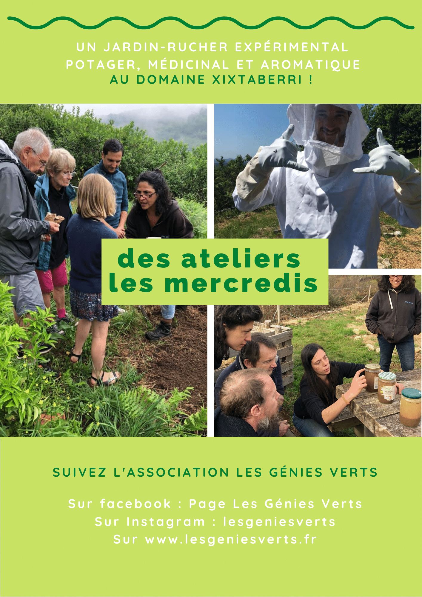 Flyer présentation des activités au jardin rucher expérimental du domaine Xixtaberri